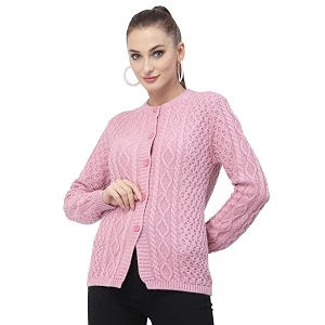 kalt women sweater for winters woolen acrylic full sleeve round neck cable design cardigan sweater
