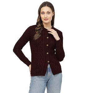 kalt women sweater for winters woolen acrylic full sleeve round neck cable design cardigan sweater