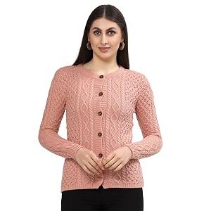 kalt women sweater for winters woolen acrylic full sleeve round neck cable design cardigan sweater