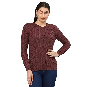 kalt women sweater for winters woolen acrylic full sleeve round neck cable design cardigan sweater
