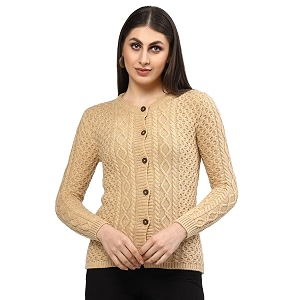 kalt women sweater for winters woolen acrylic full sleeve round neck cable design cardigan sweater