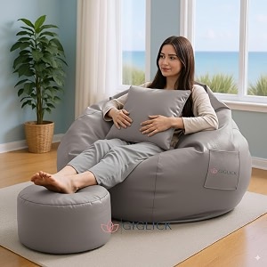 kam39s lieu filled with beans bean bag chair  luxury leatherette bean bag chair for adults kids  comfortable durable stylish for living room bedroom gaming home decor grey 4xl