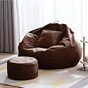 KAM'S LIEU Bean Bag with Relaxing Footrest &amp; Cushion Filled with Beans (Ready to Use) Color &amp; Size - (Brown, XXXXL)