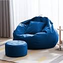 KAM'S LIEU Bean Bag with Relaxing Footrest &amp; Cushion Filled with Beans (Ready to Use) Color &amp; Size - (Royal Blue, XXXXL)