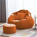 KAM'S LIEU Bean Bag with Relaxing Footrest &amp; Cushion Filled with Beans (Ready to Use) Color &amp; Size - (Orange, XXXXL)
