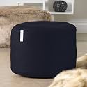 KAM'S LIEU Durable &amp; Comfortable 24cm x 44cm Round Shape Faux Leather Bean Bag Footrest/Footstool Filled with Beans Color Black