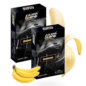 dotted condoms for men  dots for her extra stimulation  lubricated latex condoms  pack of 2 banana