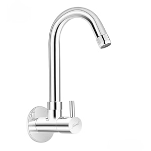 kamal full brass sink tap - flt  with 180 degree swivel spout chrome finish wall mounted faucet quarter turn handle with wall flange  for kitchen sink amp wash basin
