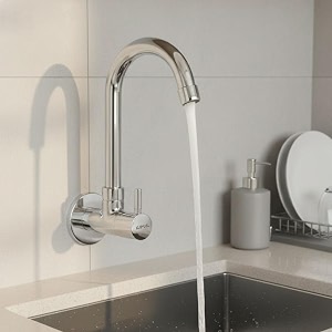 kamal full brass sink cock with wall flange - orion  kitchen sink tap faucet  chrome finish - silver pack of 2
