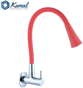 kamal full brass sink tap flexo play red  shower  aerator mode  dual flow flexible silicone swivel spout 360 degree  cold water tap wall mixer faucet wall mount installation type