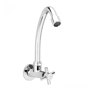 kamal full brass sink cock with wall flange - orion  kitchen sink tap faucet  chrome finish - silver pack of 2
