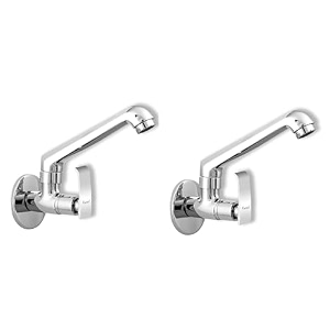 kamal full brass wall mounted sink cock with wall flange - vista  chrome finish  swinging spout tap for wash basin kitchen table - silver
