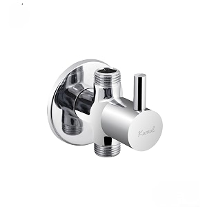 kamal 2-in-1 brass angle valve with wall flange  quarter turn tap for bathroomkitchen  chrome finish silver pack of 1