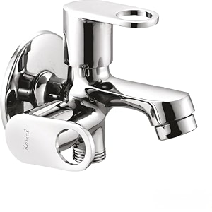 kamal two way bib tap - onyx  convenient fixture  brass build  mirror finish two water outlet  aerator and 12 inch bsp male thread twin elbow valve faucet wall mount installation type