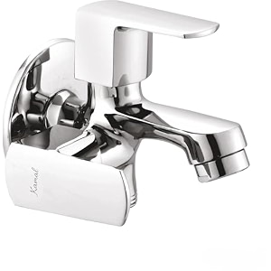 kamal two way bib tap - cubix prime  convenient fixture  brass build  mirror finish two water outlet  aerator and 12 inch bsp male thread twin elbow valve faucet wall mount installation type