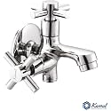 KAMAL Two Way Bib Tap - Cross | Convenient Fixture | Brass Build | Mirror Finish Two Water Outlet | Aerator and 1/2 inch BSP Male Thread Twin Elbow Valve Faucet (Wall Mount Installation Type)