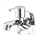 KAMAL Two Way Bib Tap Rio Elite | Aerator &amp; Std 1/2" Outlet for Health Faucet Washing Machine | Std 1/2" BSP Inlet | Passion Bib Cock Brass with Wall Flange Twin Elbow Valve (Wall Mount Installation)