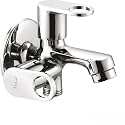 KAMAL Two Way Bib Tap - Onyx | Convenient Fixture | Brass Build | Mirror Finish Two Water Outlet | Aerator and 1/2 inch BSP Male Thread Twin Elbow Valve Faucet (Wall Mount Installation Type)