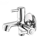 KAMAL Two Way Bib Turbo Elite | Aerator &amp; Std 1/2" Outlet for Health Faucet Washing Machine | Std 1/2" BSP Inlet | Passion Bib Cock Brass with Wall Flange Twin Elbow Valve (Wall Mount Installation)