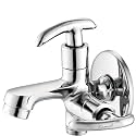 KAMAL Two Way Bib Tap Alto Elite | Aerator & Std 1/2" Outlet for Health Faucet Washing Machine | Std 1/2" BSP Inlet | Passion Bib Cock Brass with Wall Flange Twin Elbow Valve (Wall Mount Installation)