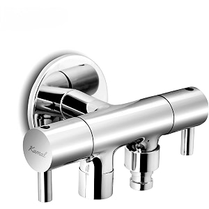 kamal two way bib tap ertiga with washing machine adaptor  full brass  german technology aerator  modern space saving design twin elbow valve faucet wall mount installation type