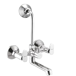 kamal wall mixer - galaxy eco  fully brass  with provision for overhead shower connection and 165mm long bend pipe  easy to use click fitting mixer faucet wall mount installation type