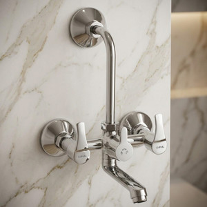 kamal wall mixer acura eco  fully brass  with provision for overhead shower connection and 165mm long bend pipe  easy to use click fitting wall mixer faucet wall mount installation type