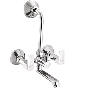 kamal wall mixer - cubix eco  sturdy brass build  mirror finish  hot amp cold shower mixer  with 165mm long bend pipe  easy to use mixer faucet wall mount installation type