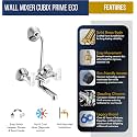 KAMAL Wall Mixer - Cubix Eco | Sturdy Brass Build | Mirror Finish | Hot &amp; Cold Shower Mixer | with 165mm Long Bend Pipe | Easy to Use Mixer Faucet (Wall Mount Installation Type)