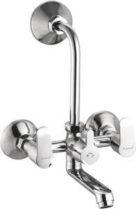 kamal wall mixer - curve eco  sturdy brass build  mirror finish  hot  cold shower mixer  with 165mm long bend pipe  easy to use click fitting - wall mixer faucet wall mount installation type