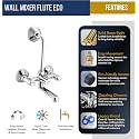 KAMAL Wall Mixer Flute - Eco | Sturdy Brass Build | Mirror Finish | Hot &amp; Cold Shower Mixer | with 165mm Long Bend Pipe | Click Fitting Mixer Faucet (Wall Mount Installation)