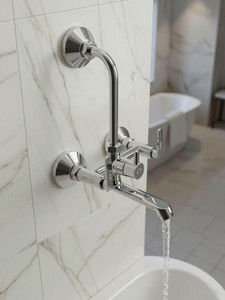 kamal wall mixer - irene  with provision for shower connection  165mm long bend pipe connection and 165mm long bend pipe  easy to use click type diverter cartridge wall mixer faucet wall mount installation type