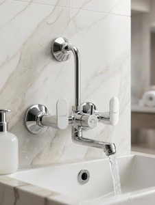 kamal wall mixer opal eco  fully brass  with provision for overhead shower connection and 165mm long bend pipe  easy to use click fitting wall mixer faucet wall mount installation type