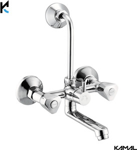 kamal wall mixer trio eco  fully brass  with provision for overhead shower connection and 165mm long bend pipe  easy to use click fitting wall mixer faucet wall mount installation type