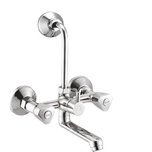 kamal wall mixer - trio eco  fully brass  with provision for overhead shower connection and 165mm long bend pipe  easy to use click fitting mixer faucet wall mount installation type