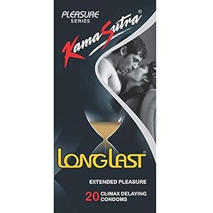 kamasutra pleasure series longlast condoms for men contains active ingredient for climax delay dotted texture 20 premium pack of 2