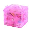 Kamay's 3-Tier 18 Sections Transparent Stackable Adjustable Compartment Slot Plastic Craft Storage Box Organizer for Toy Desktop Jewelry Accessory Drawer Or Kitchen 4 Colors 3 Sizes(Medium Pink)
