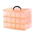 Kamay's 3-Tier 30 Sections Transparent Stackable Adjustable Compartment Slot Plastic Craft Storage Box Organizer For Toy Desktop Jewelry Accessory Drawer Or Kitchen (Extre large Orange)