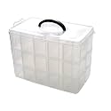 Kamay's 3-Tier Transparent Stackable Adjustable Compartment Slot Plastic Craft Storage Box Organizer for Toy Desktop Jewelry Accessory or Kitchen (3-Tier 30 Sections XL White)