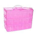 Kamay's 3-Tier Transparent Stackable Adjustable Compartment Slot Plastic Craft Storage Box Organizer for Toy Desktop Jewelry Accessory or Kitchen (3-Tier 30 Sections XL Pink)
