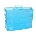 Kamay's 3-Tier Transparent Stackable Adjustable Compartment Slot Plastic Craft Storage Box Organizer for Toy Desktop Jewelry Accessory or Kitchen (3-Tier 30 Sections XL Blue)