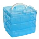 Kamay's 3-Tier Transparent Stackable Adjustable Compartment Slot Plastic Craft Storage Box Organizer for Toy Desktop Jewelry Accessory or Kitchen (3-Tier 18 Sections M Blue)