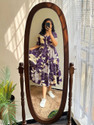 KAMAYRA Floral Print Viscose Rayon Stitched Flared/A-line Gown (Purple)