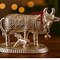 Kamdhenu Cow and Calf Statue Silver