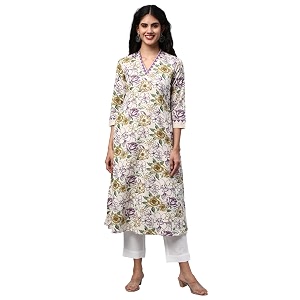 KAMI KUBI Printed a-line kurta with block