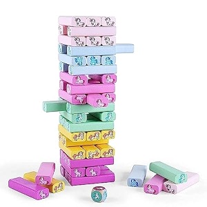 kampanwala toys wooden unicorn tumbling blocks tower game players 1 to 8 age 3 years unicorn wooden tower blocks
