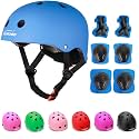 KAMUGO Kids Adjustable Helmet, with Sports Protective Gear Set Knee Elbow Wrist Pads for Toddler Age 2-8 Boys Girls, Bike Skateboard Hoverboard Scooter Rollerblading Helmet Set
