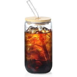 kamvy beer can shaped drinking glasses with wooden lid and glass straw pack of 1 mason sipper travel home office for fruit juice cocktail soda iced tea coffee hot amp cold beverage tumbler 500ml