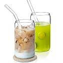 Kamvy Drinking Glasses with Glass Straw Set of 2, 500ml Beer Glasses Can Shaped Glass Cups, Tumbler for Cold Coffee, Smoothies, Juice, Soda, Any Drink and Any Occasion (Soda Can - 2)