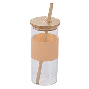 kamvy glass tumbler with bamboo lid and straw 400ml reusable glass drinking sipper bottle with silicone protective sleeve for iced tea smoothies cold coffee hot beverages